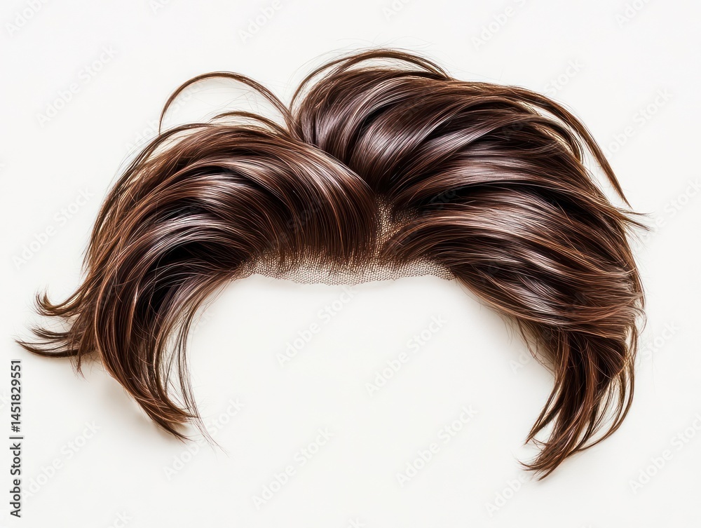 luxury brown hair wig on a white background, fresh and modern male haircut