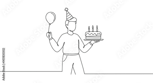 Celebrant holding a birthday cake and balloon in celebration  
