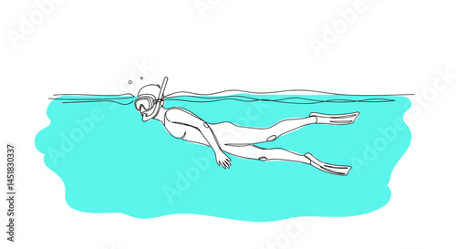 Person snorkeling underwater in a tranquil blue ocean  