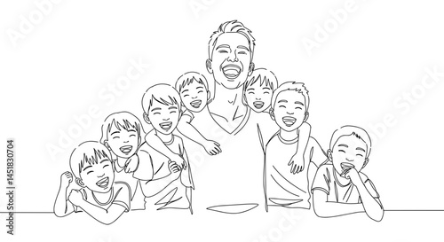 Happy man embracing children in a joyful family gathering  