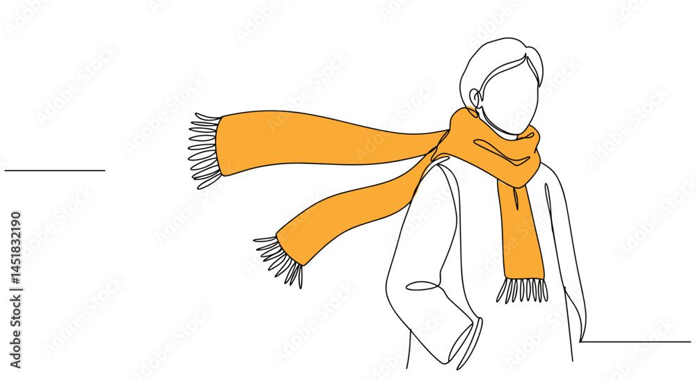 Person wearing a vibrant orange scarf against a minimalistic background