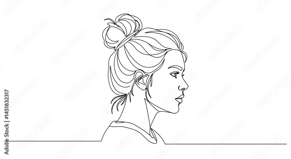 Profile sketch of a woman with a bun hairstyle