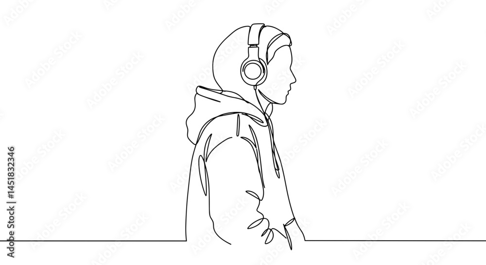 Minimalist line art of a person listening to music