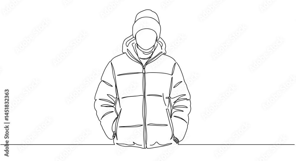 Outline of a person in a jacket standing against a minimal background