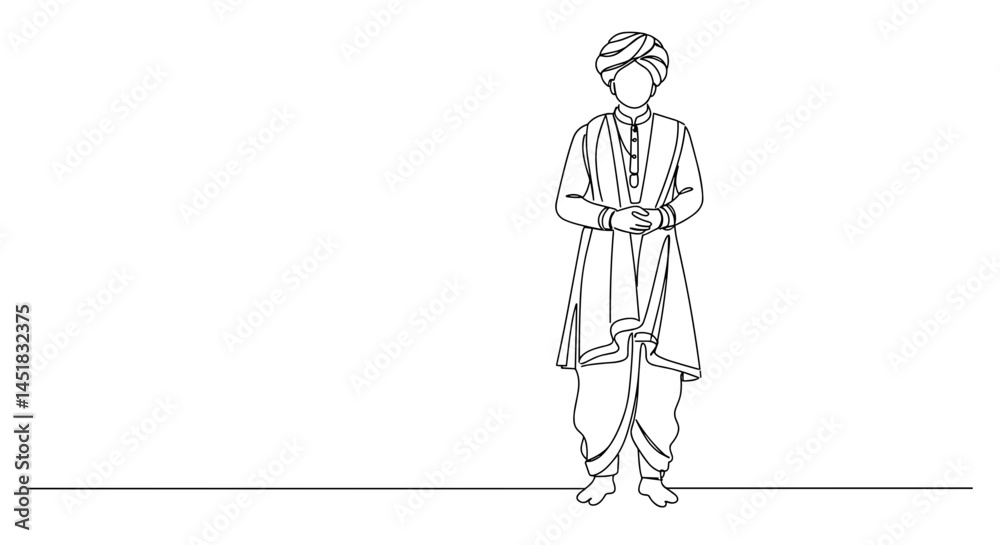 Traditional Man in Ethnic Attire Standing Against Minimalist Background