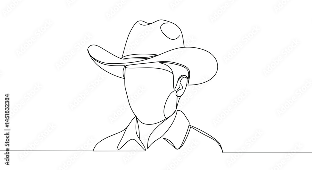 Cowboy in Line Art Wearing a Hat