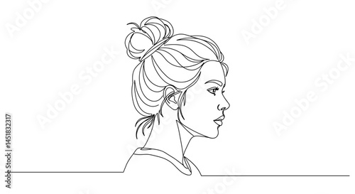 Obraz na płótnie Profile sketch of a woman with a bun hairstyle w salonie