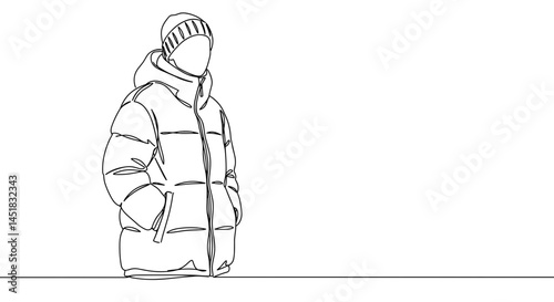 Person in Puffer Jacket Standing in Minimalist Style  