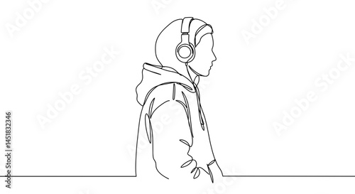 Obraz na płótnie Minimalist line art of a person listening to music w salonie