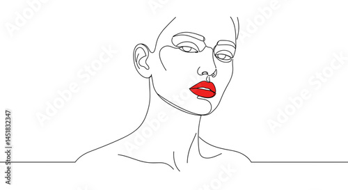 Obraz na płótnie Elegant line art portrait with red lips on minimalist background w salonie
