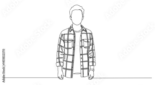 Obraz na płótnie Young man standing confidently in a plaid shirt against a plain background w salonie