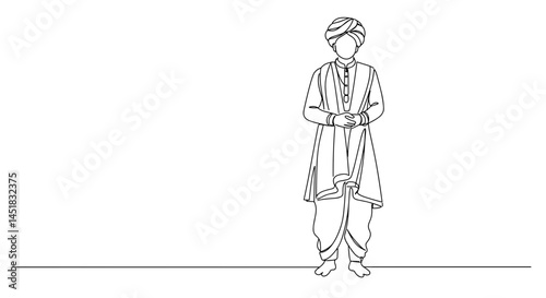Obraz na płótnie Traditional Man in Ethnic Attire Standing Against Minimalist Background w salonie