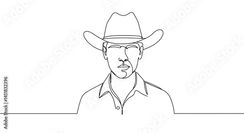 Obraz na płótnie Line drawing of a cowboy wearing a hat with serious expression w salonie