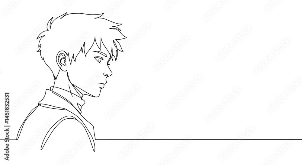 Line Art of Young Male Profile in Contemplative Pose