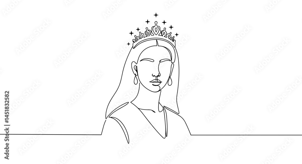 Elegant Line Art of a Queen with Crown