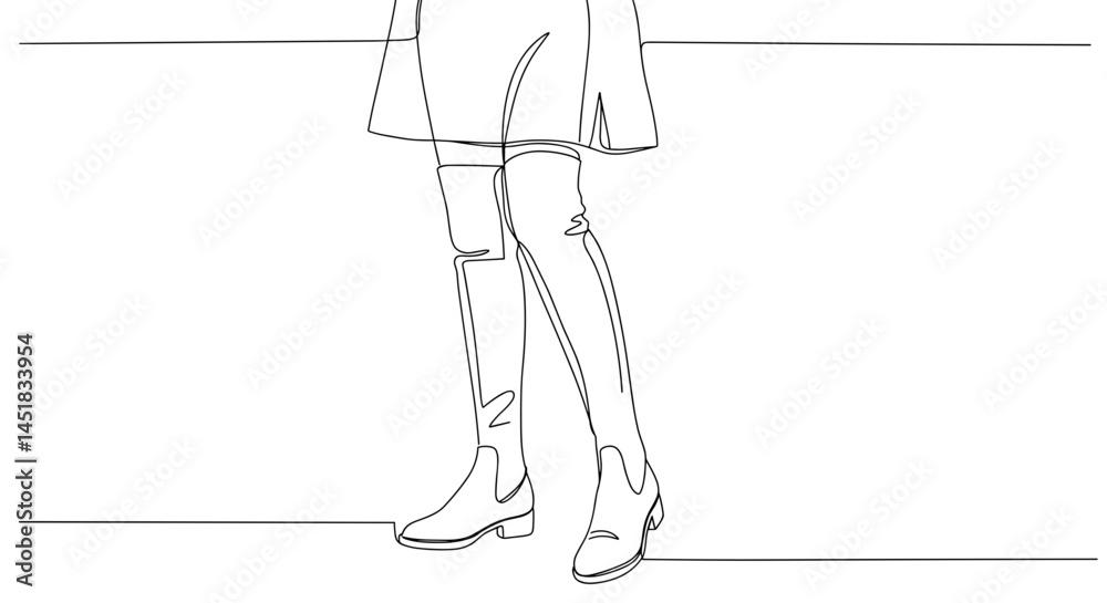 Minimalist line art of a woman standing in stylish boots