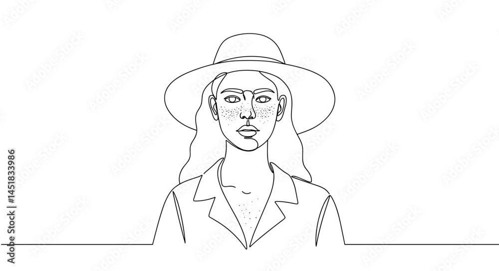 Woman with a hat in a minimalist style