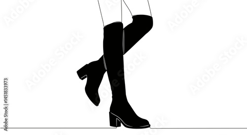 Obraz na płótnie Stylish Black Knee-High Boots in Minimalist Design w salonie