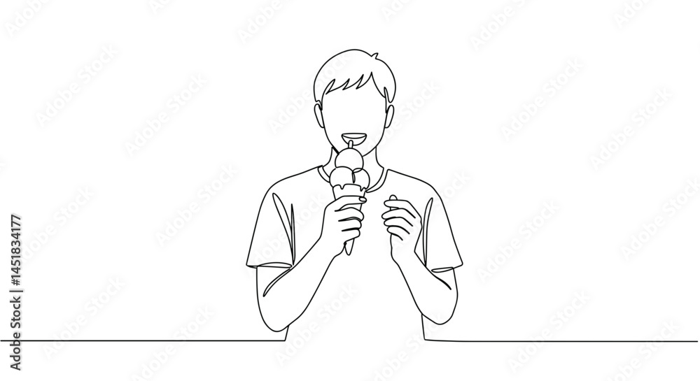 Person enjoying ice cream in minimalist line art style