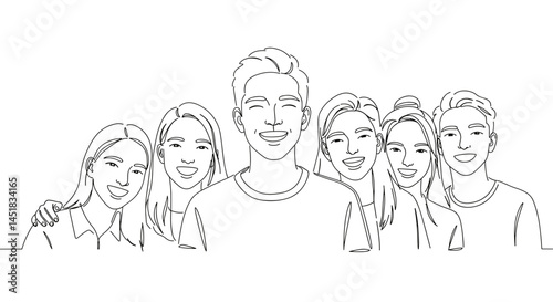 Obraz na płótnie Group of happy young people smiling together in a minimalist style w salonie