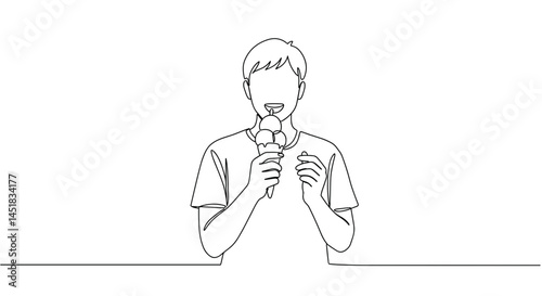 Obraz na płótnie Person enjoying ice cream in minimalist line art style w salonie