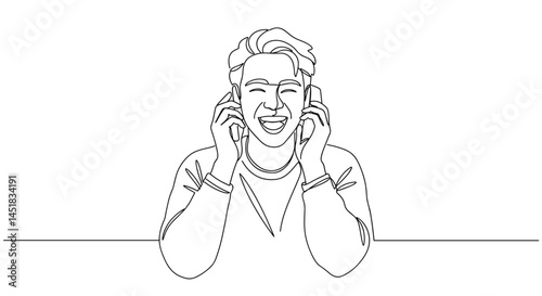 Obraz na płótnie Happy young man enjoying music while wearing headphones w salonie