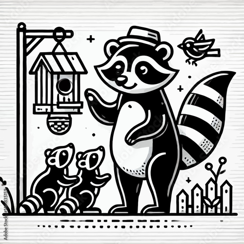 Raccoon Mother with Kits in Nature