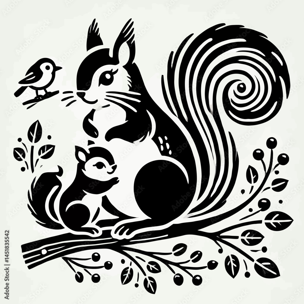 custom made wallpaper toronto digitalSquirrel and Her Baby Resting on a Branch