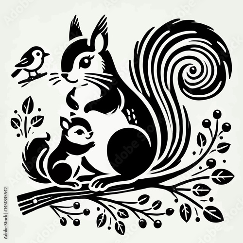 Wallpaper Mural Squirrel and Her Baby Resting on a Branch Torontodigital.ca