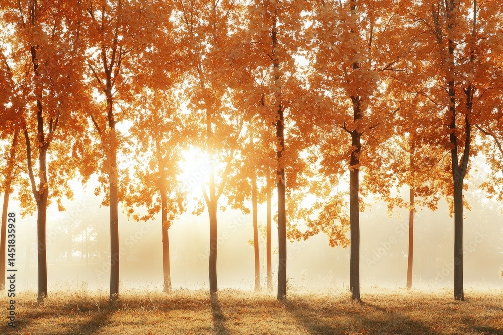 Naklejka premium Autumn sunlight through golden trees