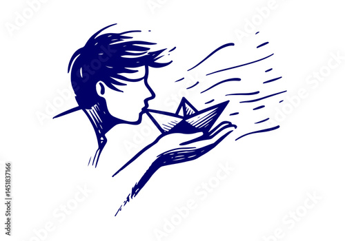 Paper Boat Hand drawn sketch vector illustration