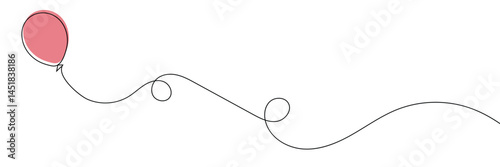 One color full air balloons vector one line continuous drawing illustration. Hand drawn linear silhouette icon. Minimal design greeting card, graphic print, banner, poster, invitation. EPS 10 .