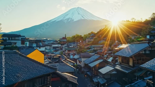 Sunrise Town under Mount Fuji