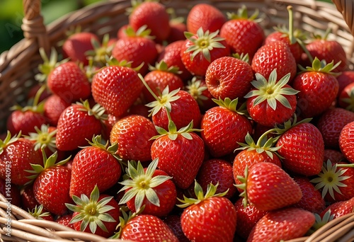 Strawberries In A Basket On A Background Of Green Grass