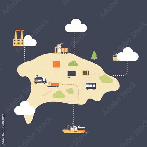 Logistics Network Illustration: A captivating illustration that depicts a dynamic supply chain and logistics network.