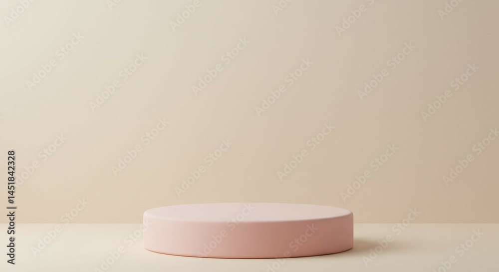 Pink Pedestal on Beige Background for Product Display Pink Pedestal on Beige Background for Product Display
