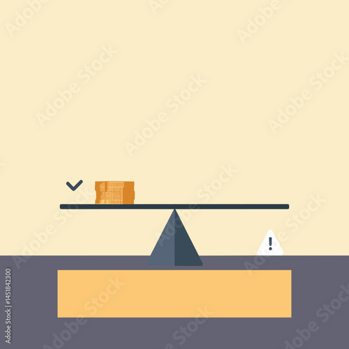 Balance of Decisions: A seesaw teetering with a box on one side and an exclamation mark, visually symbolizing balance, choices, and decisions.