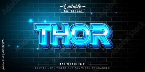 Neon text thor, editable text effect.
