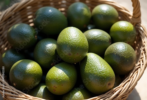 Fresh Green Avocado In A Wicker Basket
