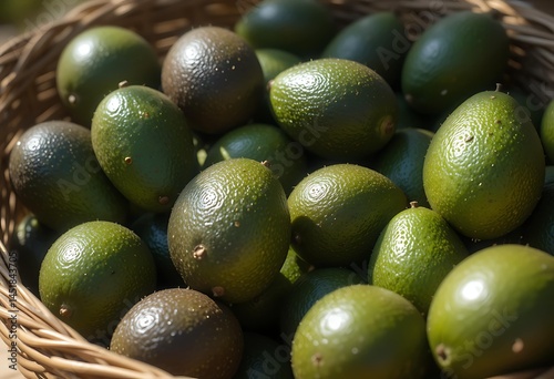 Fresh Green Avocado In A Wicker Basket