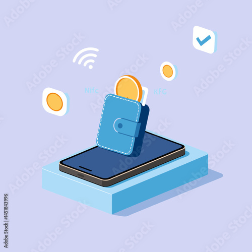 Mobile Wallet Payment: Secure and convenient digital transaction concept with a smartphone, wallet, and coins, symbolizing modern cashless payment methods.
