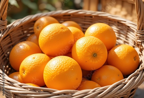 Basket Of Very Fresh Ripe Oranges, Close-up

