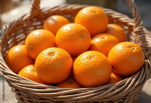Basket Of Very Fresh Ripe Oranges, Close-up

