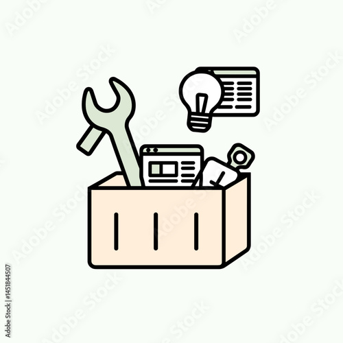 Toolbox of Innovation: A vibrant illustration of a toolbox filled with essential instruments for creativity, ideas, and modern digital work.
