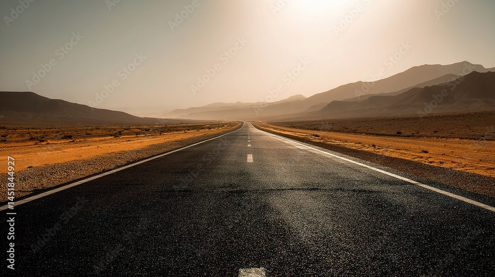 Fototapeta premium Serene Empty Asphalt Highway Stretching towards Distant Mountains