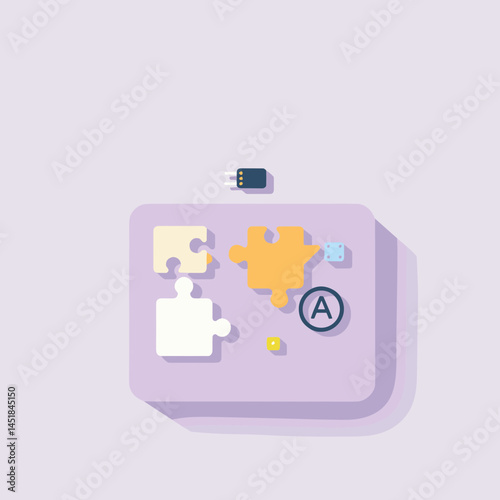 Puzzle Assembly Concept: A conceptual representation of problem-solving, featuring puzzle pieces with the 'A' indicator and related accessories.