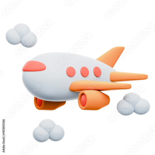 Cartoon Airplane Flying 3D Rendering Icon Isolated Transparent Background