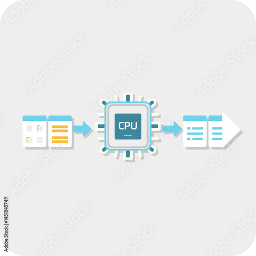 Processing Unit Workflow: A modern CPU processes information between digital files. conveying innovation in the realms of technology and data management.