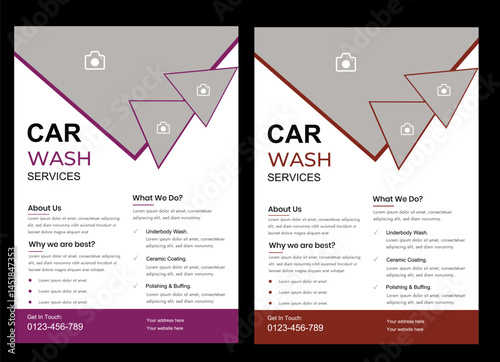 Car wash flyer design, professional car service brochure design, car service, repair, garage, foam, clean, shine, bubbles, automobile, drive, engine, A4 print-ready template.
