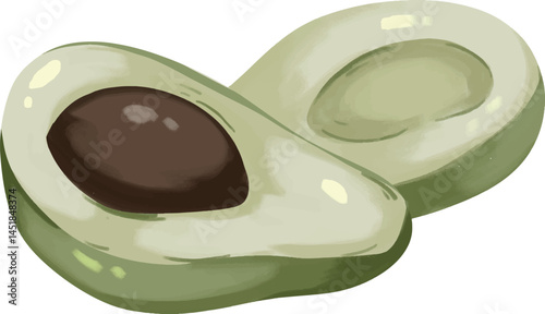 Sliced avocado halves illustration.